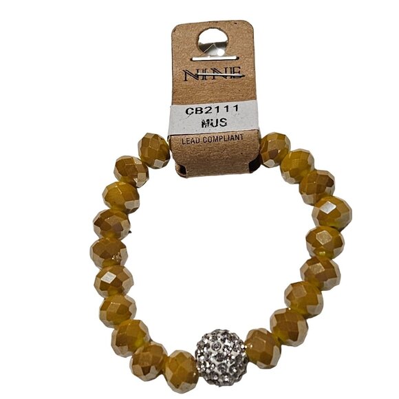 Elegant Nine Beaded Bracelet Rhinestone Ball Yellow Faceted Beads Lead Compliant - Picture 1 of 5